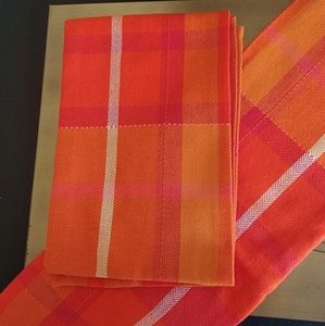 Crate and Barrel Set of 2 Fiery Red plaid Dish Towel